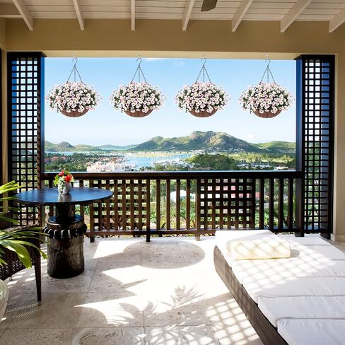 Artificial Flowers Fall Fake Mums in Hanging Basket for Patio Garden Porch Deck Summer Autumn Decoration, Faux Daisy Arrangement,Fake Plants Uv Resistant for Outdoor Yard Decor(Orange Purple) in Kuwait