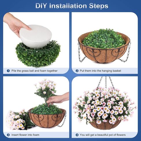 Artificial Flowers Fall Fake Mums in Hanging Basket for Patio Garden Porch Deck Summer Autumn Decoration, Faux Daisy Arrangement,Fake Plants Uv Resistant for Outdoor Yard Decor(Orange Purple) in Kuwait