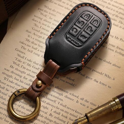 Vintage Leather 7-Button Key Fob Cover Case for Honda Odyssey 2024 2025, Handmade Crazy Horse Leather, Black in Kuwait