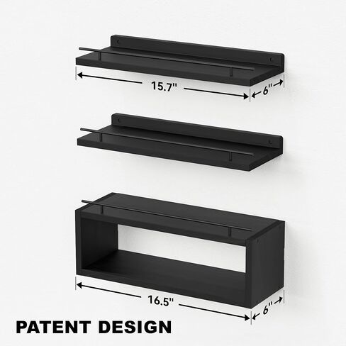 WOPITUES Floating Shelves for Wall with Cube Shelf, Wall Shelves with Metal Rail for Bathroom Decor, Bathroom Organizers and Storage, Over Toilet Bathroom Shelves for Bathroom, Toilet Paper-Black in Saudi Arabia