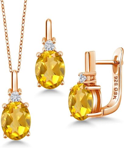 Gem Stone King 18K Rose Gold Plated Silver London Blue Topaz Pendant Earrings Set for Women | 5.45 Cttw | Oval 9X7MM | Gemstone Birthstone | With 18 Inch Chain in Saudi Arabia