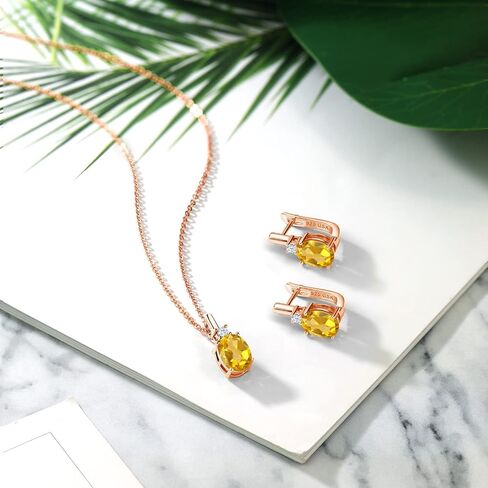 Gem Stone King 18K Rose Gold Plated Silver London Blue Topaz Pendant Earrings Set for Women | 5.45 Cttw | Oval 9X7MM | Gemstone Birthstone | With 18 Inch Chain in Saudi Arabia