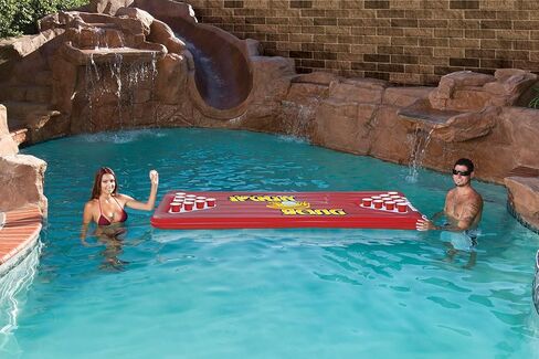 طاولة Pittman Outdoors العائمة لشرب البيرة - طاولة قابلة للنفخ سبلاش بونج مع حاملات أكواب متوهجة في الظلام، تتسع لشخصين أو 4 أشخاص in Kuwait