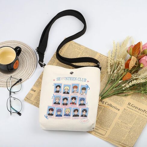 WSNANG Korean Band 17 Gift Korean Fans Carat Canvas Tote Bag Korean Music Lover GiftKorean Shoulder Bag Group Merch in Saudi Arabia