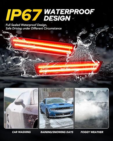 تلقائيًا تلقائيًا مصابيح علامات LED RED RED RED RED متطورة مع 2008-2014 DODGE Challenger & 2011-2014 Charger ، علامات الجانبية الحاجز ، سائق العدسة المدخنة والركاب ، مصابيح وقوف السيارات ، 2 مساءً in Kuwait