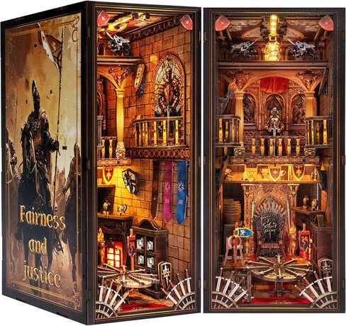 Book Nook Kit - Diy Medieval Castle Booknook للبالغين والمراهقين ، رف الكتب الخشبي ثلاثي الأبعاد مع مصابيح LED ، هدية حرفة إبداعية فريدة من نوعها للديكور المنزلي ومبنى النموذج in Kuwait