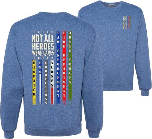 Wild Bobby US Flag Frontlines First Responder Support Patriotic Patriotic Eagle Front and Back Unisex Crewneck Sweatshirt in Saudi Arabia