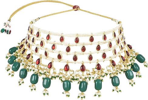 I Jewels Gold Plated Indian Wedding Bollywood Kundan & Stone مصنوع يدويًا مجوهرات قلادة اللؤلؤة مع أقراط مسمار مجموعة للنساء (ML324mg) in Saudi Arabia