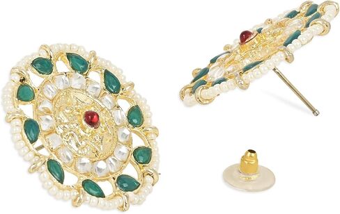 I Jewels Gold Plated Indian Wedding Bollywood Kundan & Stone مصنوع يدويًا مجوهرات قلادة اللؤلؤة مع أقراط مسمار مجموعة للنساء (ML324mg) in Saudi Arabia