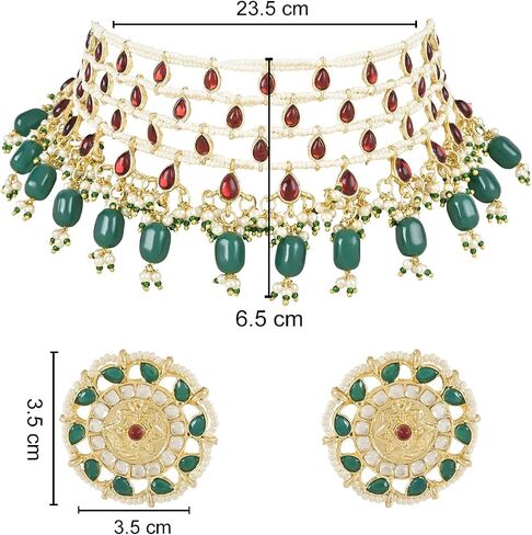 I Jewels Gold Plated Indian Wedding Bollywood Kundan & Stone مصنوع يدويًا مجوهرات قلادة اللؤلؤة مع أقراط مسمار مجموعة للنساء (ML324mg) in Saudi Arabia
