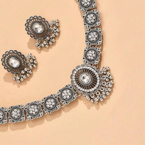 Indian Jewelry Sets for Women - Oxidized Gold/Silver Bollywood Choker Necklace, Jhumkas Earrings, Traditional Vintage Ethnic Accessories Costume in Kuwait