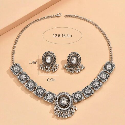 Indian Jewelry Sets for Women - Oxidized Gold/Silver Bollywood Choker Necklace, Jhumkas Earrings, Traditional Vintage Ethnic Accessories Costume in Kuwait