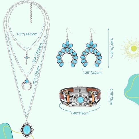 3 Pieces Turquoise Jewelry Set, Western Necklaces, Earrings and Bracelet For women in Saudi Arabia