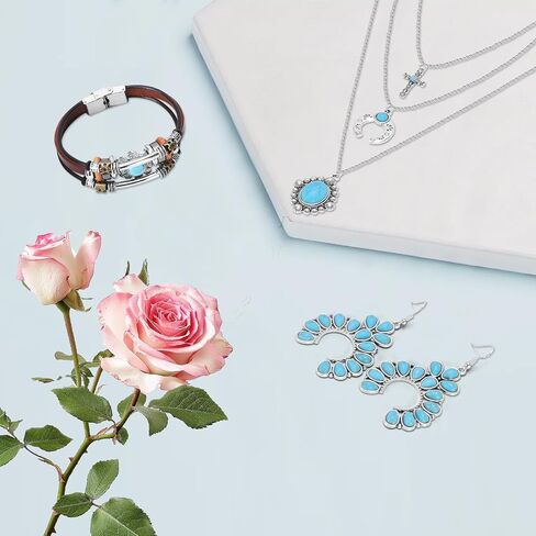 3 Pieces Turquoise Jewelry Set, Western Necklaces, Earrings and Bracelet For women in Saudi Arabia