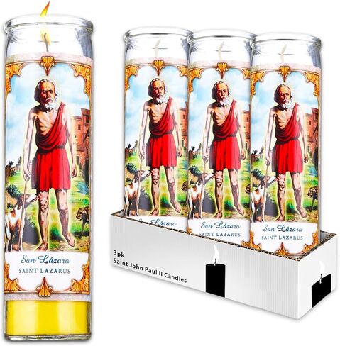 Saint Lazarus Religious Candle Set - Bundle of 3 San Lazaro 8" Yellow Candles for Vigils, Prayers, Blessing Ceremonies, and More | Devotional Candles in Saudi Arabia