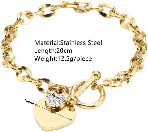 Gold Jewelry for Women, 18K Gold Plated Stainless Steel Bracelet Heart Chain with Toggle Clasp, Trendy, with Gift for Her in Saudi Arabia