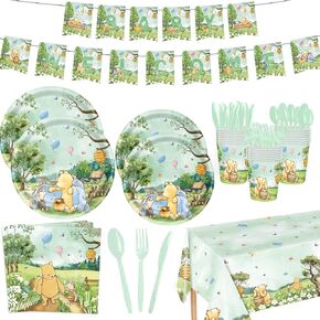 142pcs كلاسيكية دب دش استحمام الطفل أدوات المائدة استحمام الطفل مع لوحات ، منديل ، شوك ، لافتة الكؤوس ومغلق المائدة لمجموعة لوازم حفلة عيد الميلاد يقدم 20 ضيفًا (أصفر) in Kuwait