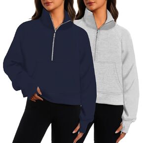 2 Pack Womens Sweatshirts Half Zip Cropped Pullover Fleece Quarter Zipper Hoodies 2025 Fall Fashion Outfits Clothes in Kuwait