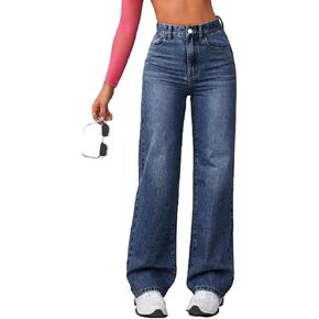 Women's Wide Leg Jeans Casual High Waisted Straight Jeans Stretch Denim Pants with Pockets in Saudi Arabia