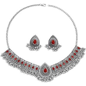OIDIMS Retro Indian Traditional Jewellery Set For Women Bridal Wedding Party Antique Silver Oxidized Ethnic Prom Wear Statement Necklace Earring Tassel Bollywood Choker Punk Crystal Fashion Gift in Saudi Arabia