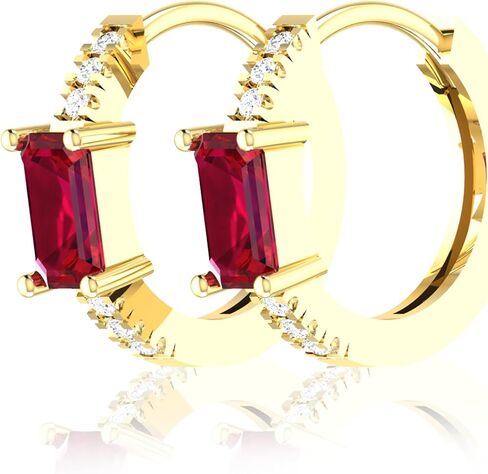 10k Solid Gold Hoop Earrings Natural Stones Round Cut Birthstone Women’s Cuff Hoop Gemstone Earrings Hypoallergenic, Lightweight Fine Jewelry Gift Fashion Accessory in Saudi Arabia