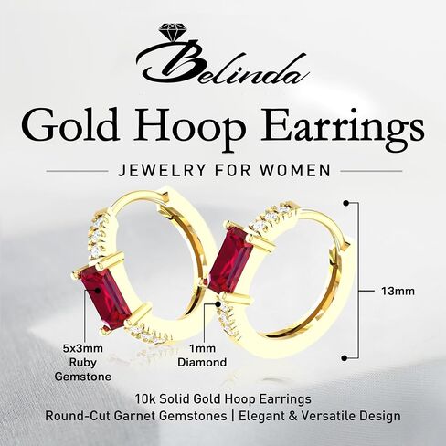 10k Solid Gold Hoop Earrings Natural Stones Round Cut Birthstone Women’s Cuff Hoop Gemstone Earrings Hypoallergenic, Lightweight Fine Jewelry Gift Fashion Accessory in Saudi Arabia
