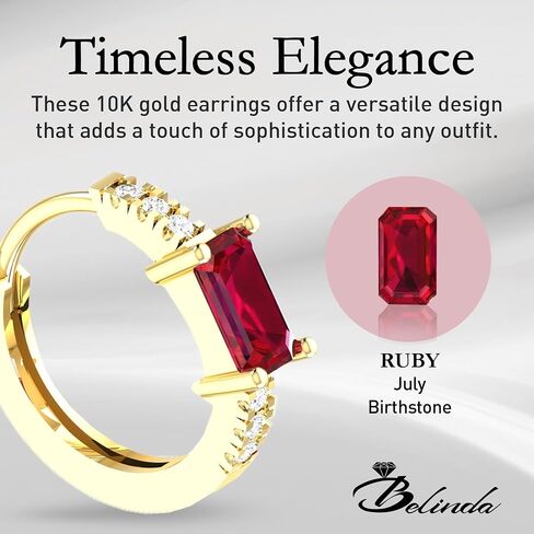 10k Solid Gold Hoop Earrings Natural Stones Round Cut Birthstone Women’s Cuff Hoop Gemstone Earrings Hypoallergenic, Lightweight Fine Jewelry Gift Fashion Accessory in Saudi Arabia