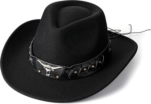 Btilasif Black Cowboy Hat for Men and Women Felt Wide Brim Mens Cowboy Fedora Hat Christmas Cowgirl Hats Gifts in Kuwait