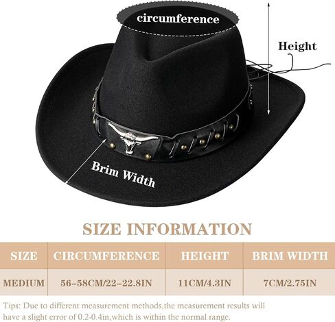 Btilasif Black Cowboy Hat for Men and Women Felt Wide Brim Mens Cowboy Fedora Hat Christmas Cowgirl Hats Gifts in Kuwait