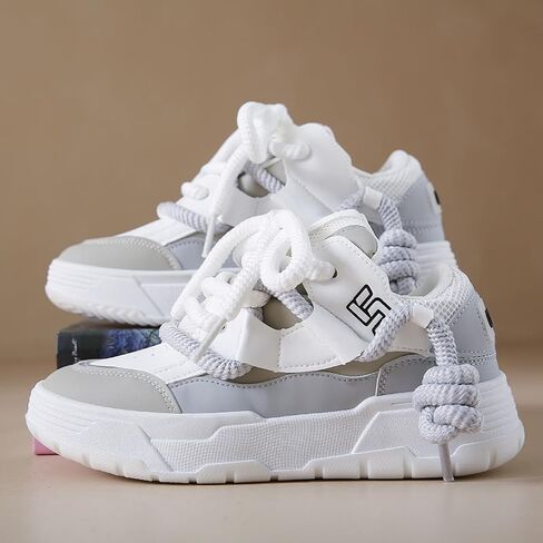 Low-Top Women's Cute Chunky Lace-Up Sneakers - Thick Sole Casual Athletic Shoes, All-Season Design in Saudi Arabia