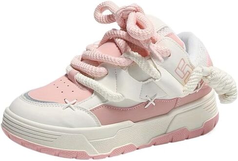 Low-Top Women's Cute Chunky Lace-Up Sneakers - Thick Sole Casual Athletic Shoes, All-Season Design in Saudi Arabia