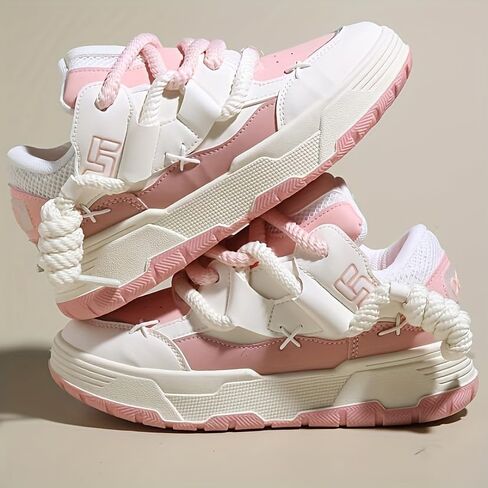 Low-Top Women's Cute Chunky Lace-Up Sneakers - Thick Sole Casual Athletic Shoes, All-Season Design in Saudi Arabia