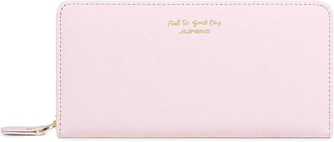 JIUFENG Women's Long Wallet RFID Blocking Clutch Zip Around Purses Korean Fashion Large Capacity Money Clip Card Holder Phone Bag (Pink) in Saudi Arabia