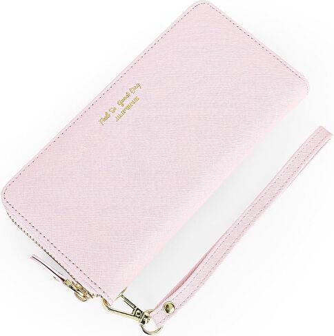 JIUFENG Women's Long Wallet RFID Blocking Clutch Zip Around Purses Korean Fashion Large Capacity Money Clip Card Holder Phone Bag (Pink) in Saudi Arabia