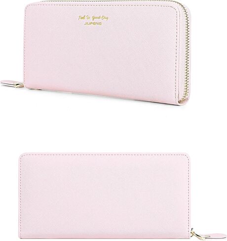 JIUFENG Women's Long Wallet RFID Blocking Clutch Zip Around Purses Korean Fashion Large Capacity Money Clip Card Holder Phone Bag (Pink) in Saudi Arabia