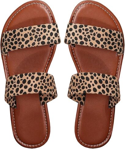 Gorglitter Line's Leopard Cheetah Y2K Flat Flat Band Double Band Open Toe Vacation Slide Sandal in Saudi Arabia