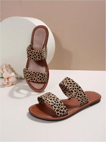 Gorglitter Line's Leopard Cheetah Y2K Flat Flat Band Double Band Open Toe Vacation Slide Sandal in Saudi Arabia