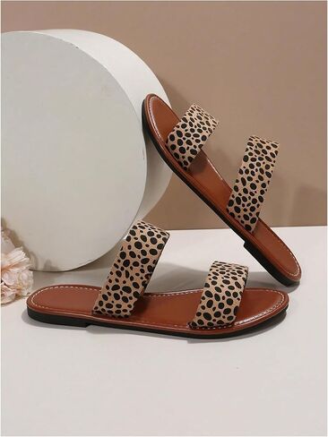 Gorglitter Line's Leopard Cheetah Y2K Flat Flat Band Double Band Open Toe Vacation Slide Sandal in Saudi Arabia