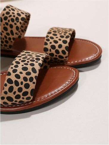 Gorglitter Line's Leopard Cheetah Y2K Flat Flat Band Double Band Open Toe Vacation Slide Sandal in Saudi Arabia
