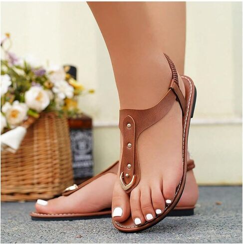 الأفق في الصنادل المسطحة للسيدات في الكاحل الصيفي الصيفي في الكاحل T-Strap Beach Thong Sandals in Saudi Arabia