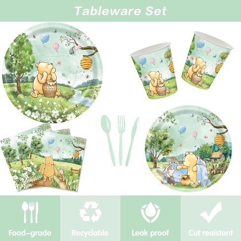 142pcs كلاسيكية دب دش استحمام الطفل أدوات المائدة استحمام الطفل مع لوحات ، منديل ، شوك ، لافتة الكؤوس ومغلق المائدة لمجموعة لوازم حفلة عيد الميلاد يقدم 20 ضيفًا (أصفر) in Kuwait