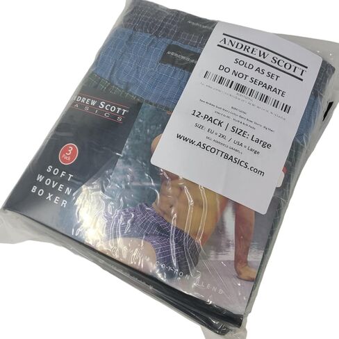 شورت ملابس داخلية بوكسر منقوش من مزيج القطن للرجال من Andrew Scott |Big Man| المقاسات من S إلى 6XL - عبوات متعددة in Kuwait