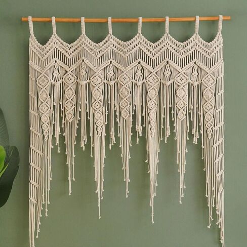 Macrame Valance Curtain for Kichen Windows 41.33*53.15Inch Farmhouse Boho Curtains for Bedroom Window Valance with Tassels Leaf Valance Treatments for Bedroom Livingroom Kitchen Bathroom Wall Decor in Saudi Arabia