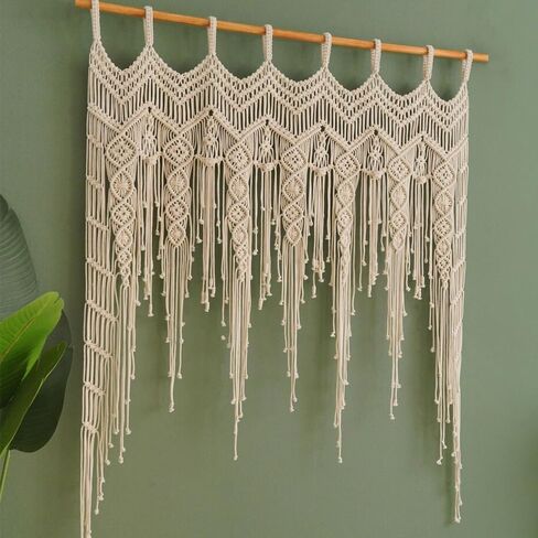 Macrame Valance Curtain for Kichen Windows 41.33*53.15Inch Farmhouse Boho Curtains for Bedroom Window Valance with Tassels Leaf Valance Treatments for Bedroom Livingroom Kitchen Bathroom Wall Decor in Saudi Arabia