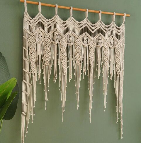 Macrame Valance Curtain for Kichen Windows 41.33*53.15Inch Farmhouse Boho Curtains for Bedroom Window Valance with Tassels Leaf Valance Treatments for Bedroom Livingroom Kitchen Bathroom Wall Decor in Saudi Arabia