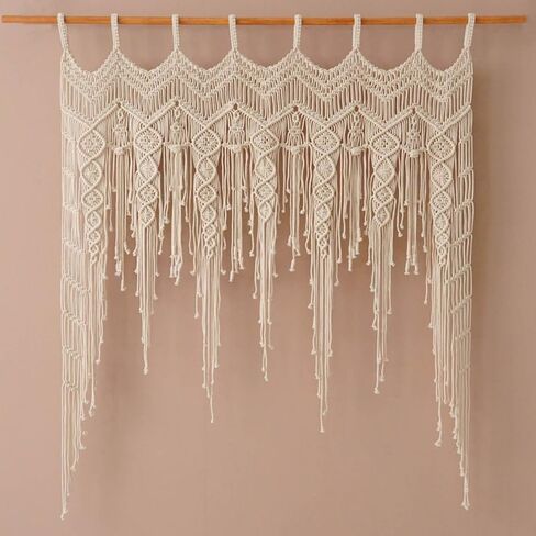 Macrame Valance Curtain for Kichen Windows 41.33*53.15Inch Farmhouse Boho Curtains for Bedroom Window Valance with Tassels Leaf Valance Treatments for Bedroom Livingroom Kitchen Bathroom Wall Decor in Saudi Arabia
