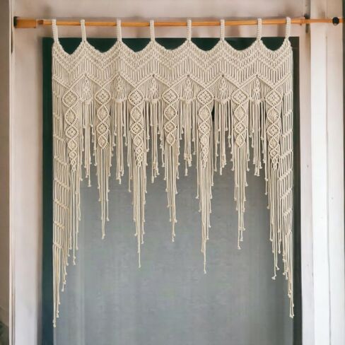 Macrame Valance Curtain for Kichen Windows 41.33*53.15Inch Farmhouse Boho Curtains for Bedroom Window Valance with Tassels Leaf Valance Treatments for Bedroom Livingroom Kitchen Bathroom Wall Decor in Saudi Arabia