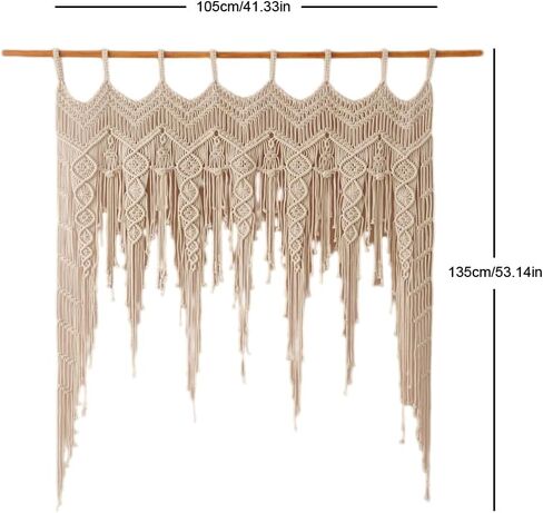 Macrame Valance Curtain for Kichen Windows 41.33*53.15Inch Farmhouse Boho Curtains for Bedroom Window Valance with Tassels Leaf Valance Treatments for Bedroom Livingroom Kitchen Bathroom Wall Decor in Saudi Arabia