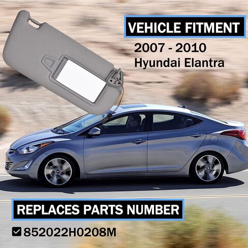 Elantra Sun Visor الإصدار الأمريكي من جانب السائق الأيسر مناسب لـ 2007-2010 Hyundai Elantra استبدال OE # 852012H0208M قماش رمادي (جانب السائق الأيسر) in Saudi Arabia