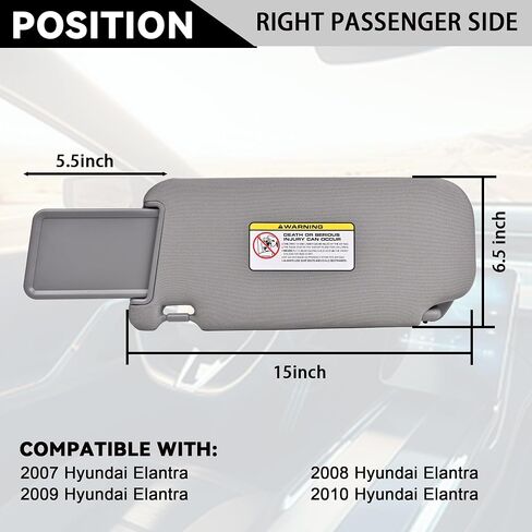 Elantra Sun Visor الإصدار الأمريكي من جانب السائق الأيسر مناسب لـ 2007-2010 Hyundai Elantra استبدال OE # 852012H0208M قماش رمادي (جانب السائق الأيسر) in Saudi Arabia